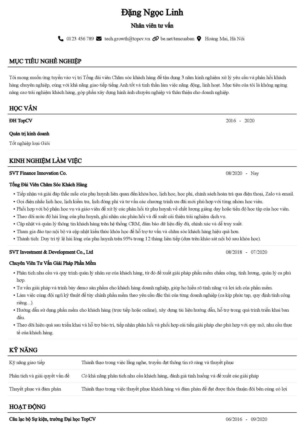 Mẫu CV xin việc tiếng Việt - Senior