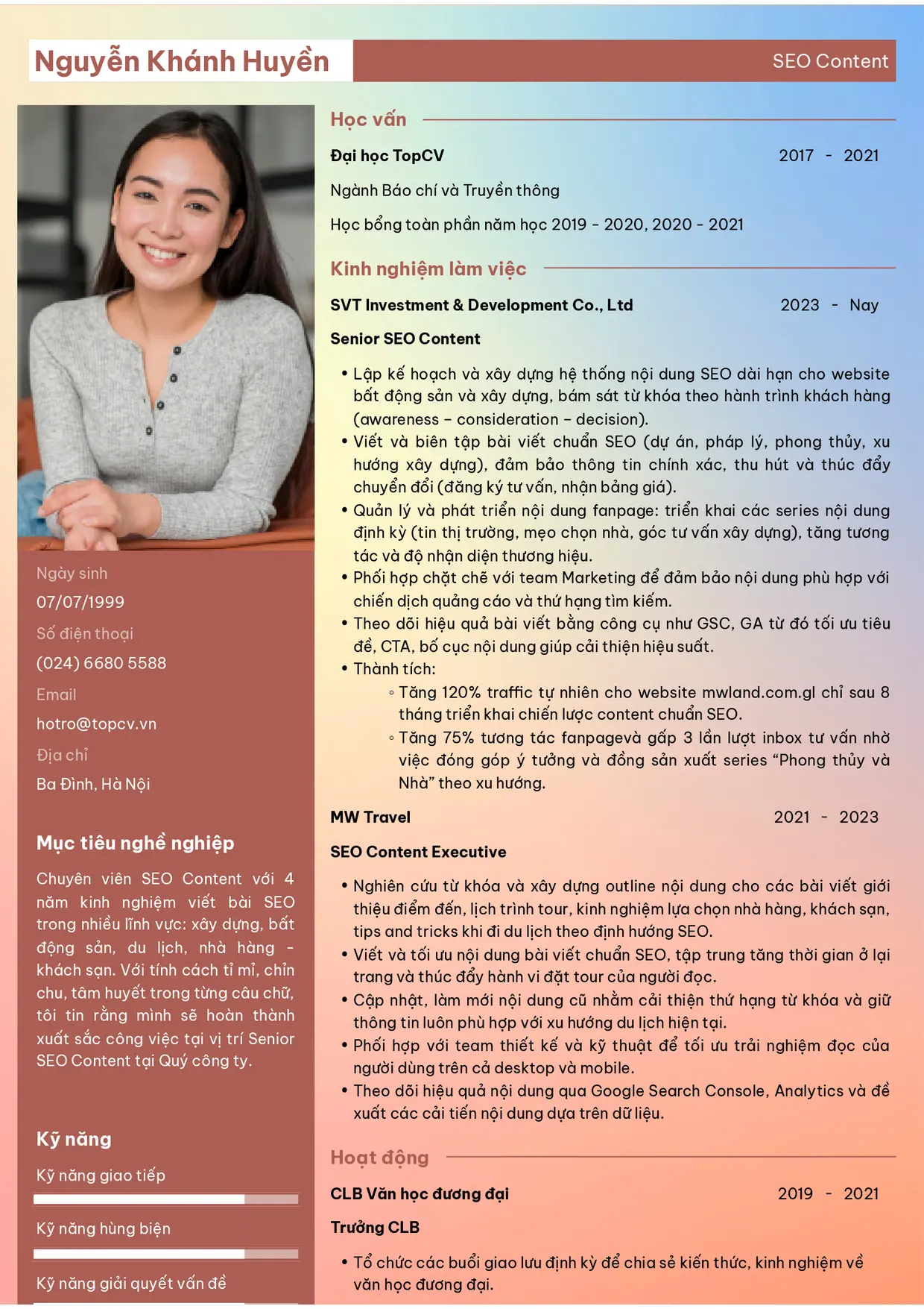 Mẫu CV SEO Content style Chuyên Nghiệp 1