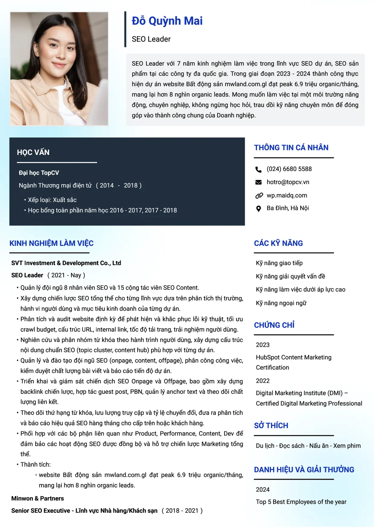 Mẫu CV xin việc SEO Leader