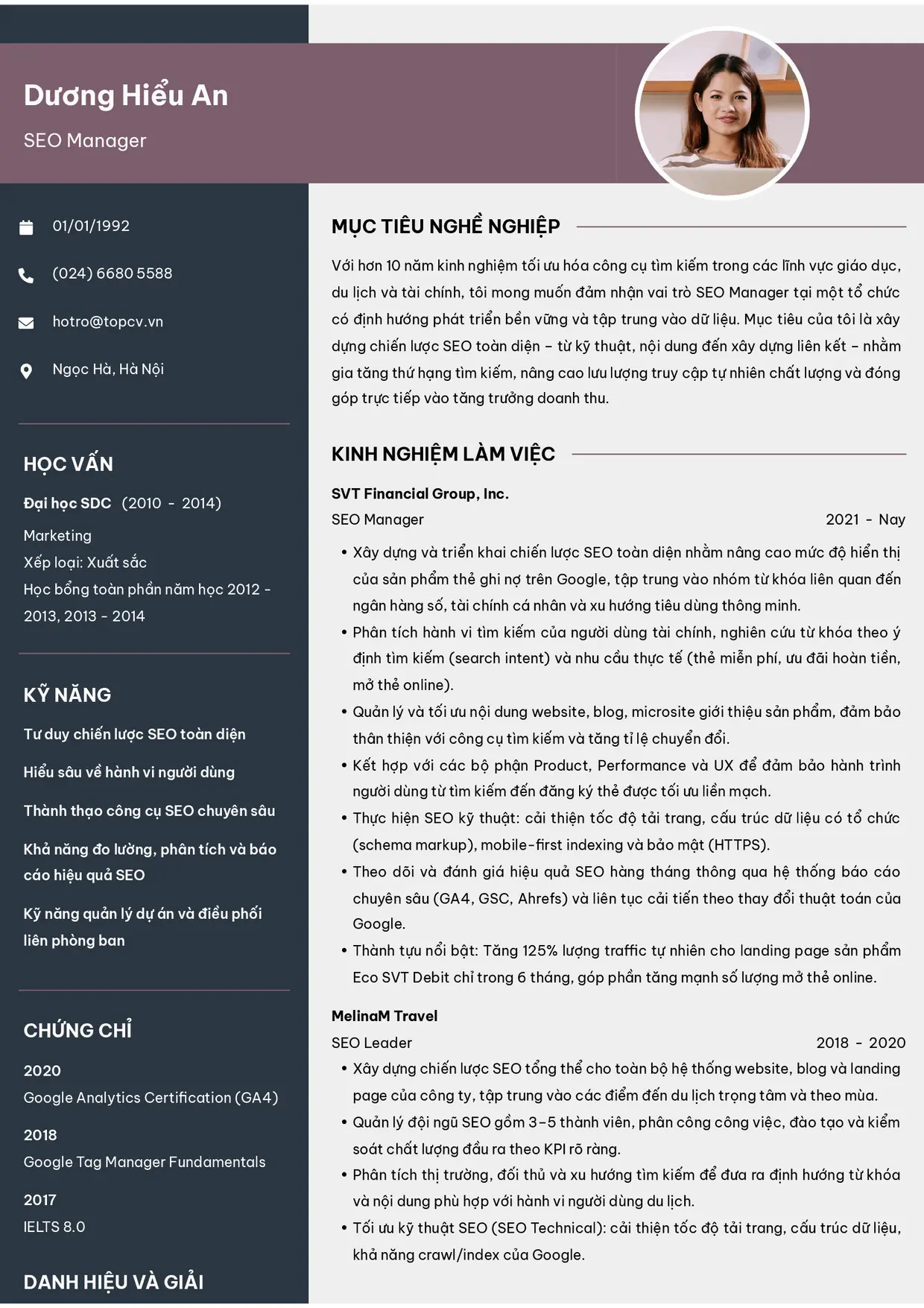 Mẫu CV SEO Manager style Outstanding 10
