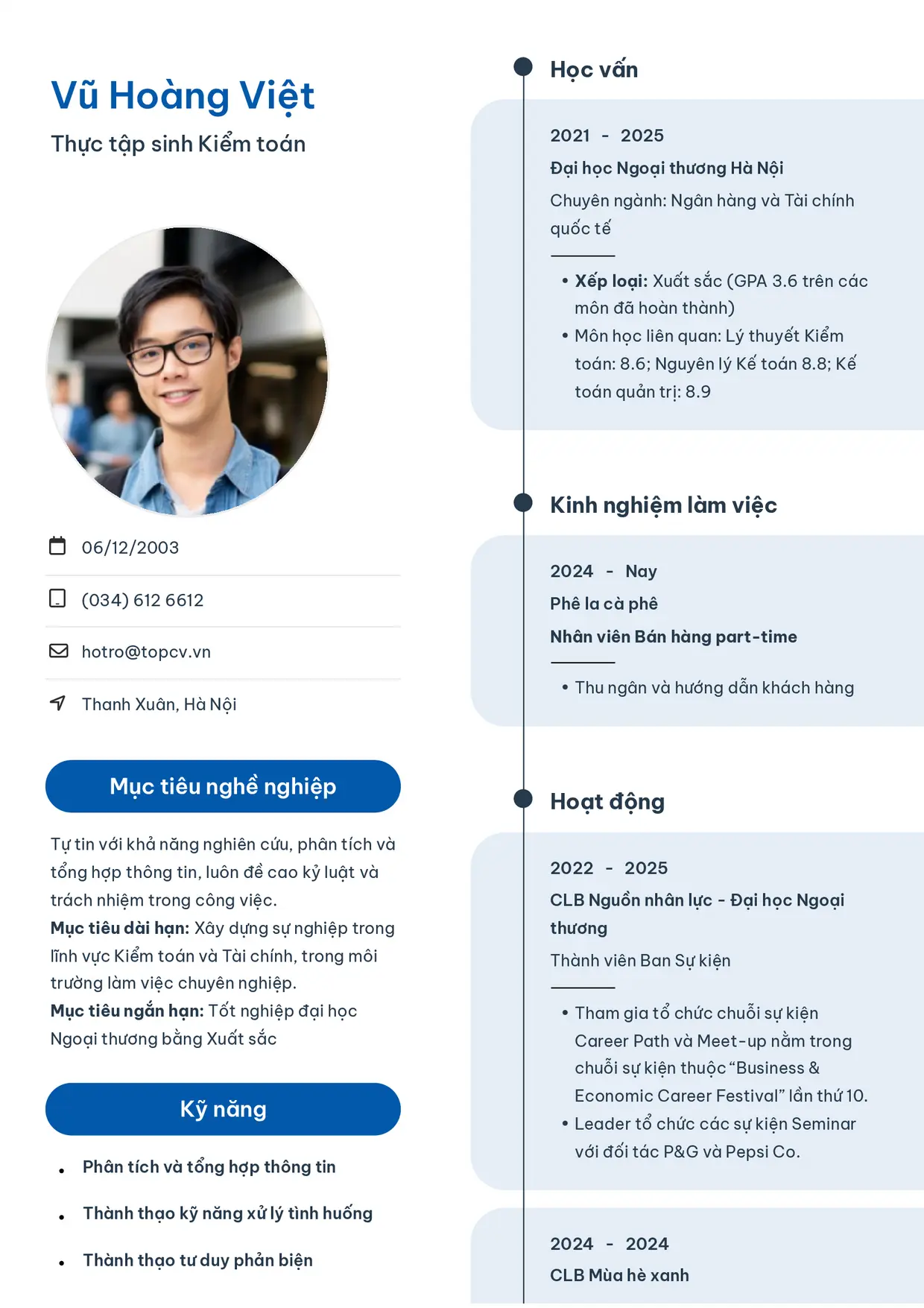 Mẫu CV xin việc tiếng Việt - Sinh viên 3