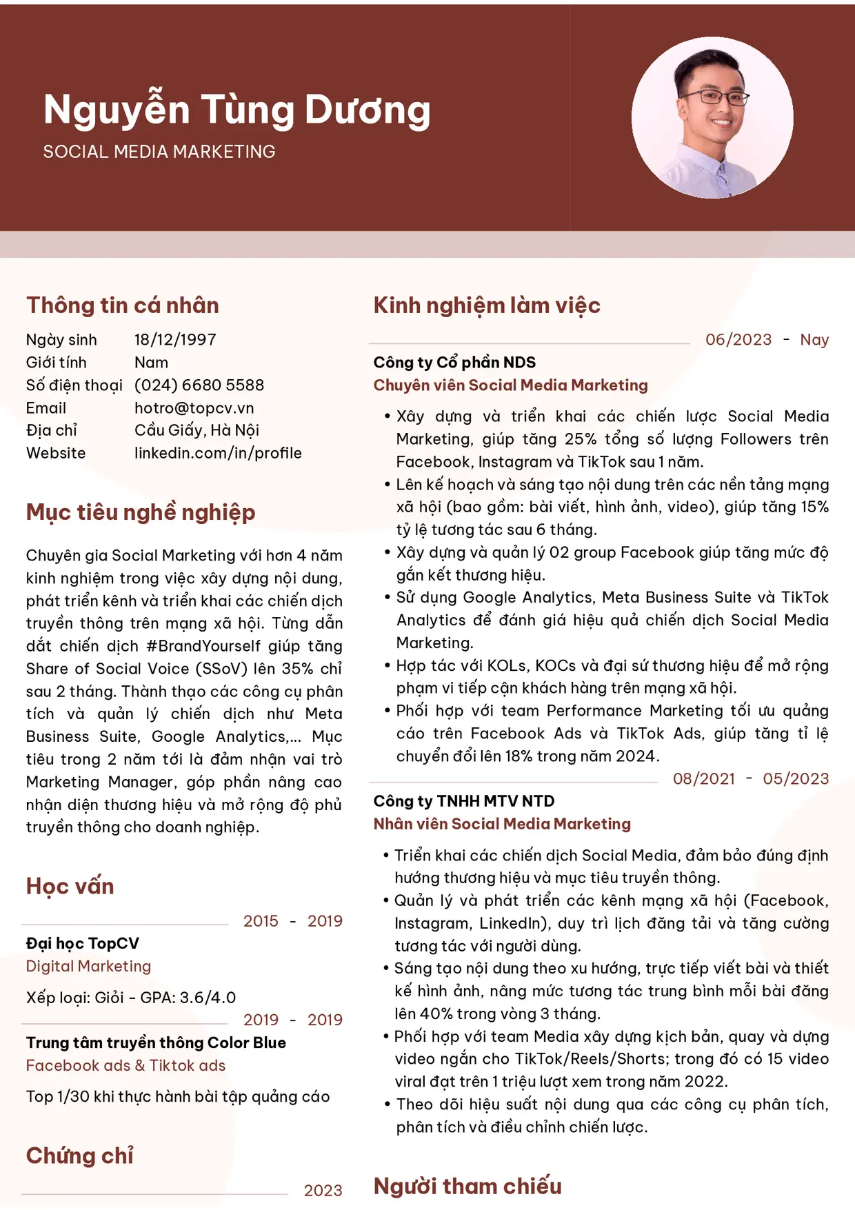 Mẫu CV xin việc Social Media