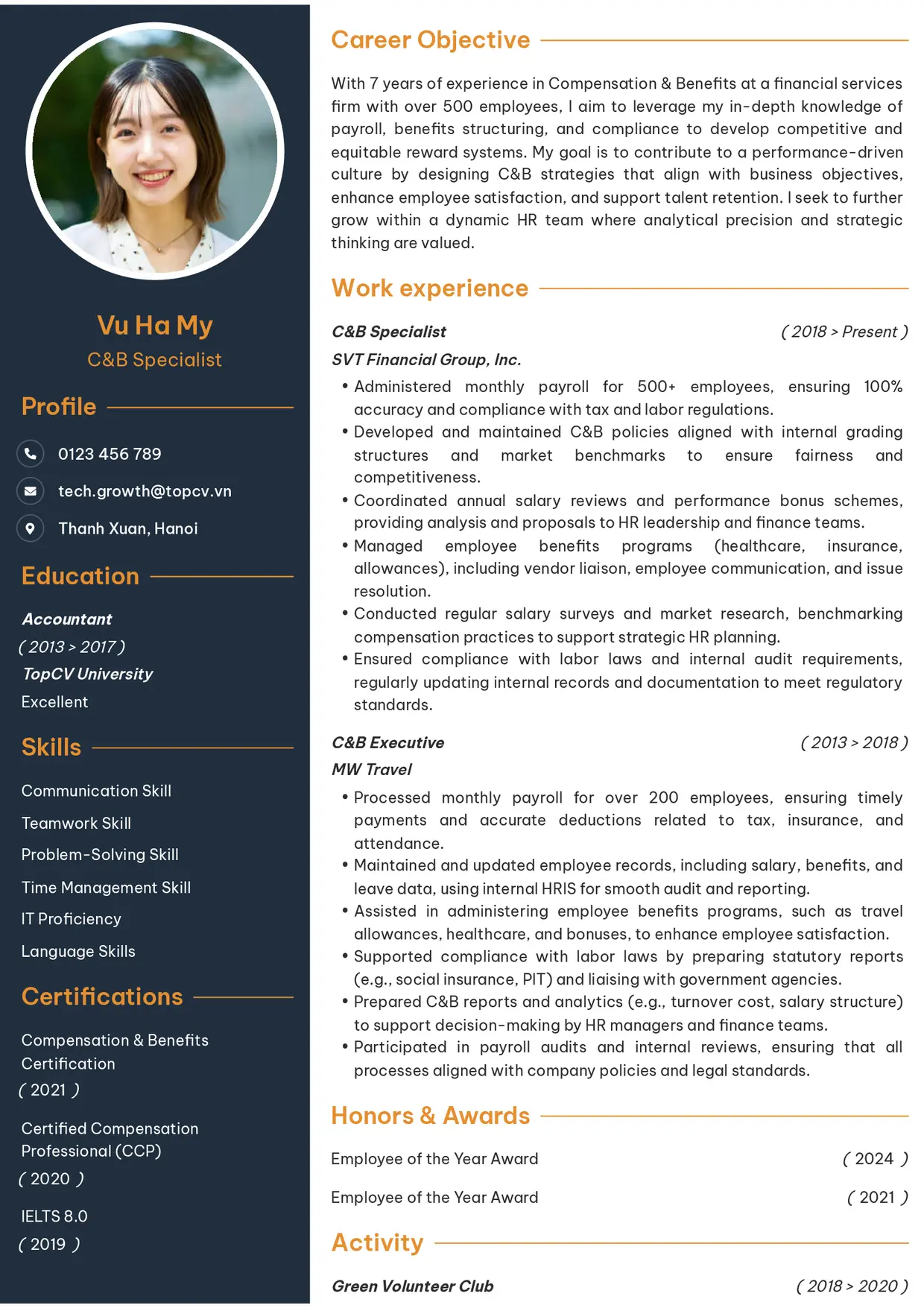Mẫu CV xin việc Tham vọng 1