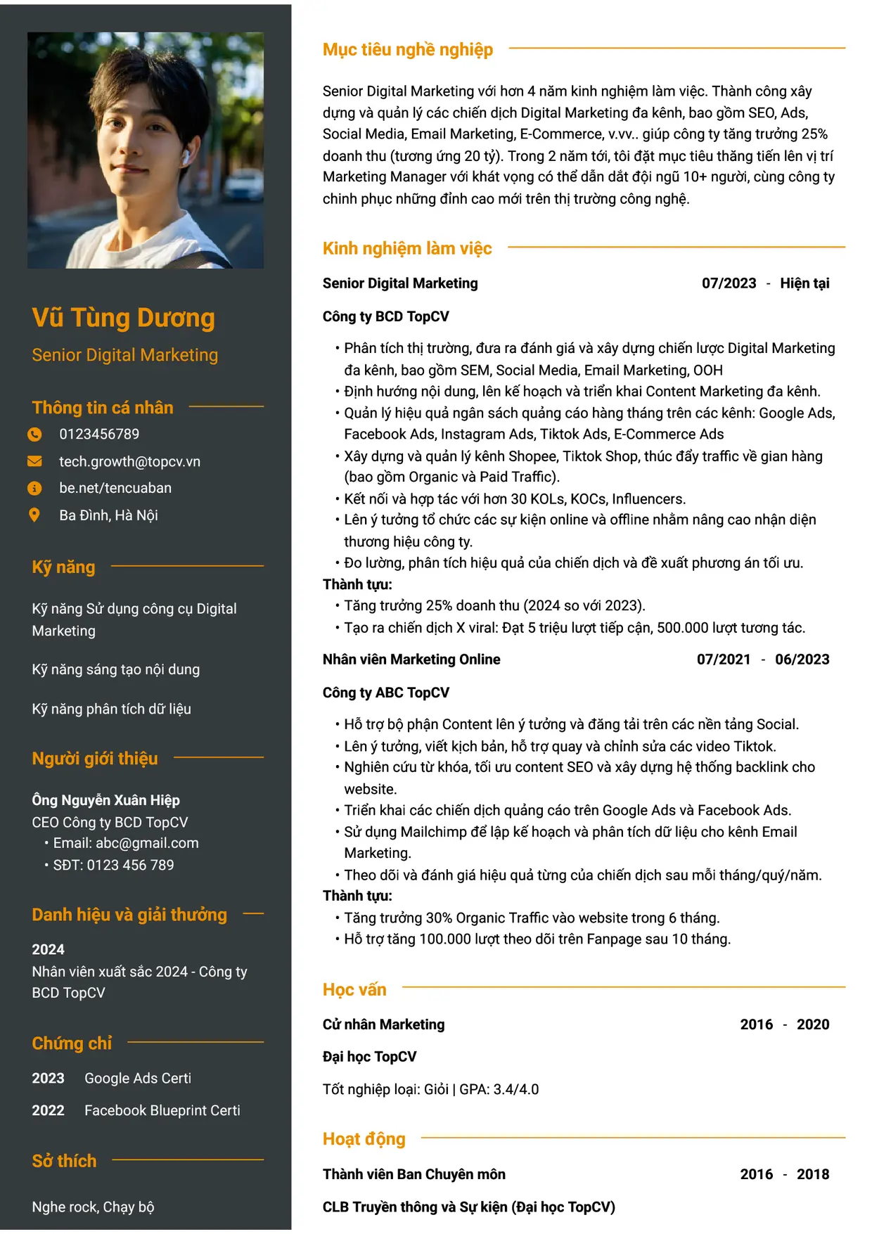 Mẫu CV xin việc tiếng Việt - Tham vọng