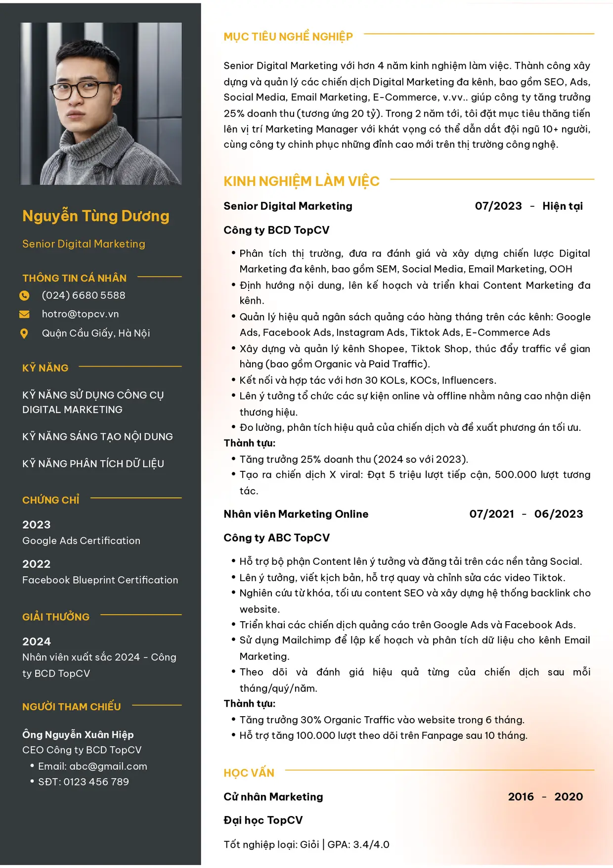Mẫu CV xin việc Digital Marketing