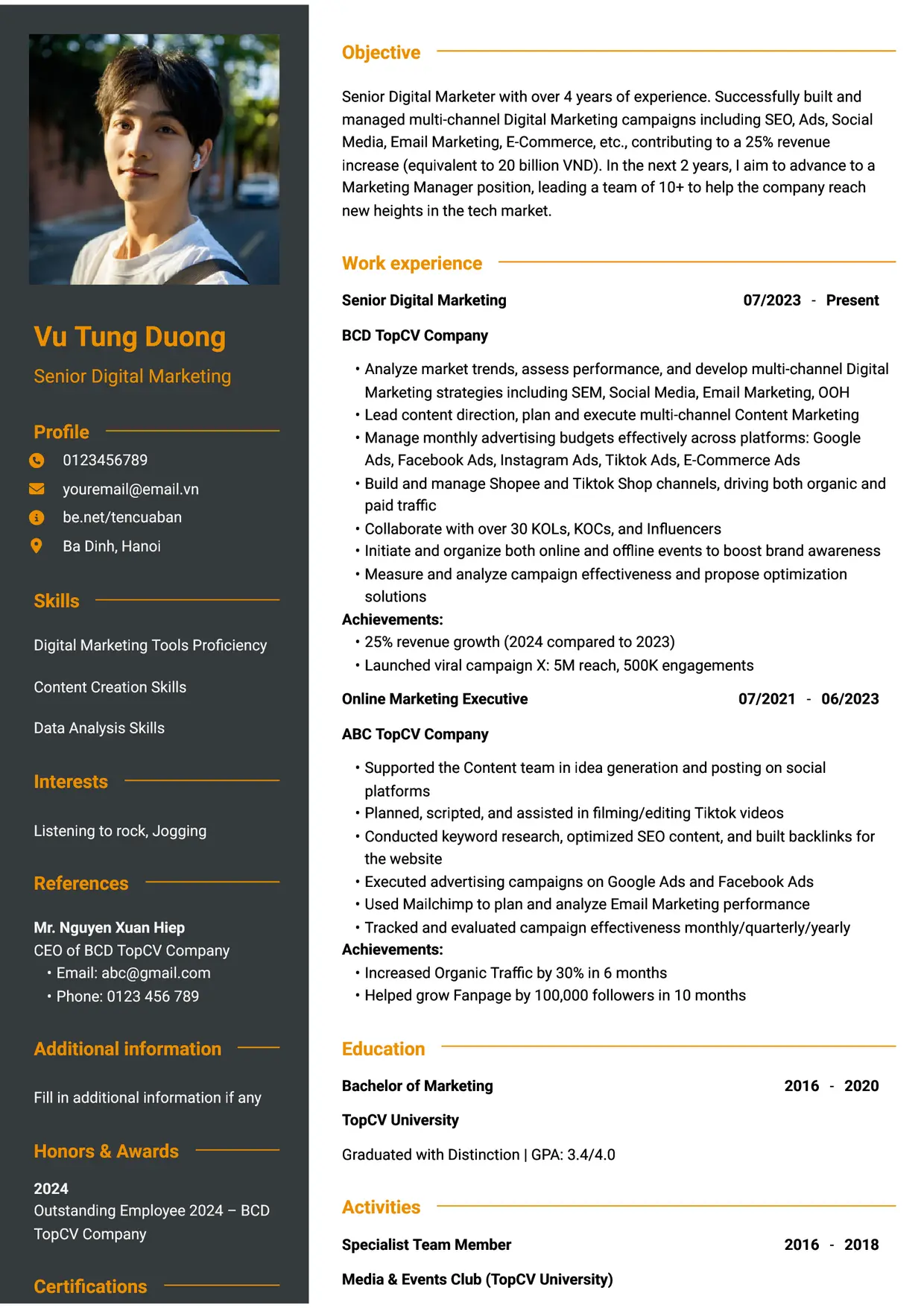 Mẫu CV xin việc tiếng Anh - Tham vọng