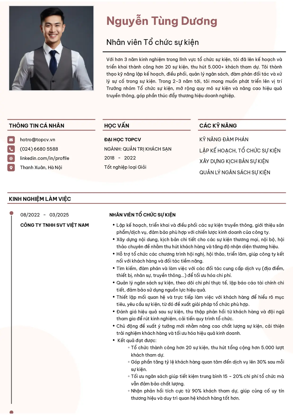 Mẫu CV xin việc Nhân viên tổ chức sự kiện