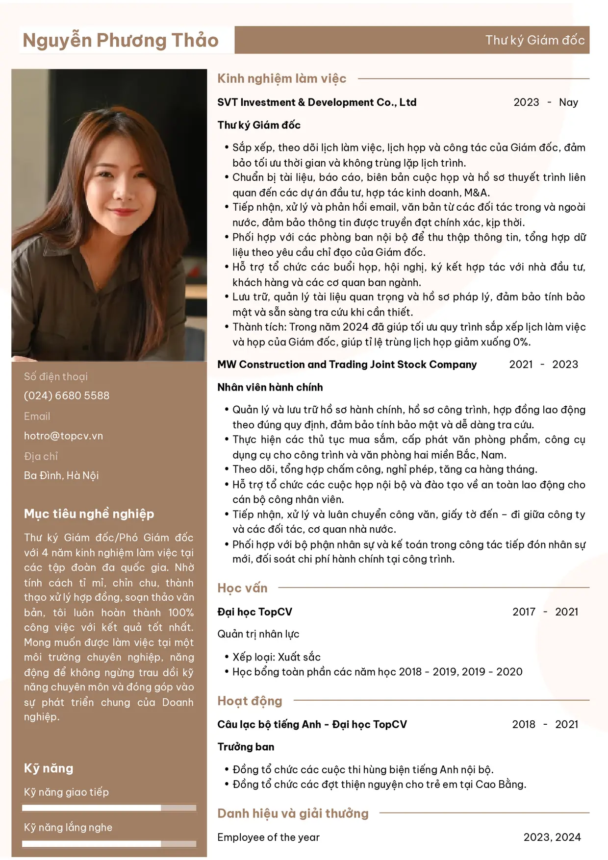 Mẫu CV Thư ký giám đốc style Chuyên Nghiệp 1