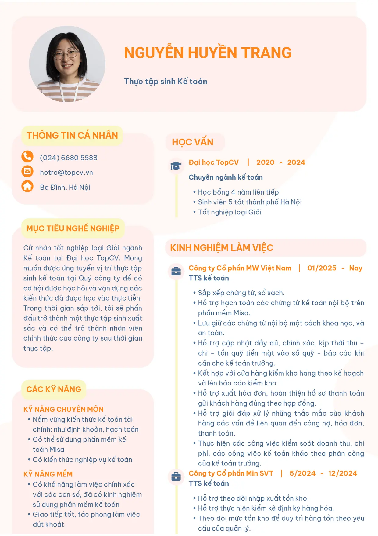 Mẫu CV Thực tập sinh kế toán style Basic 3