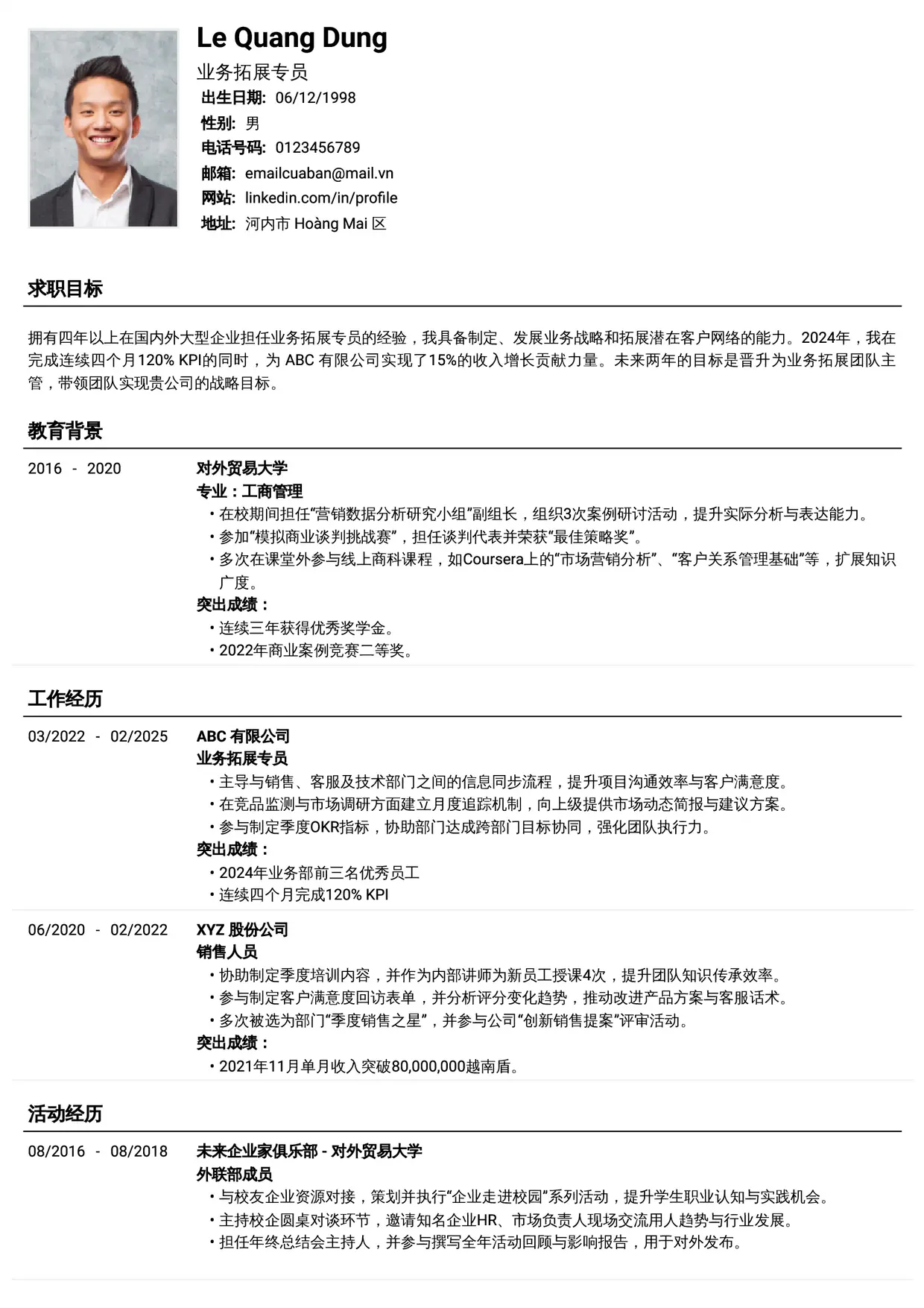 Mẫu CV Tiêu chuẩn