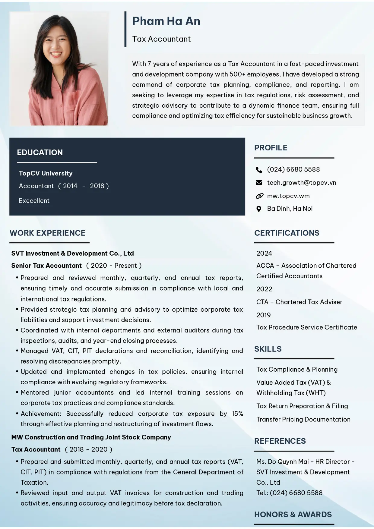 Mẫu CV xin việc Kế toán thuế