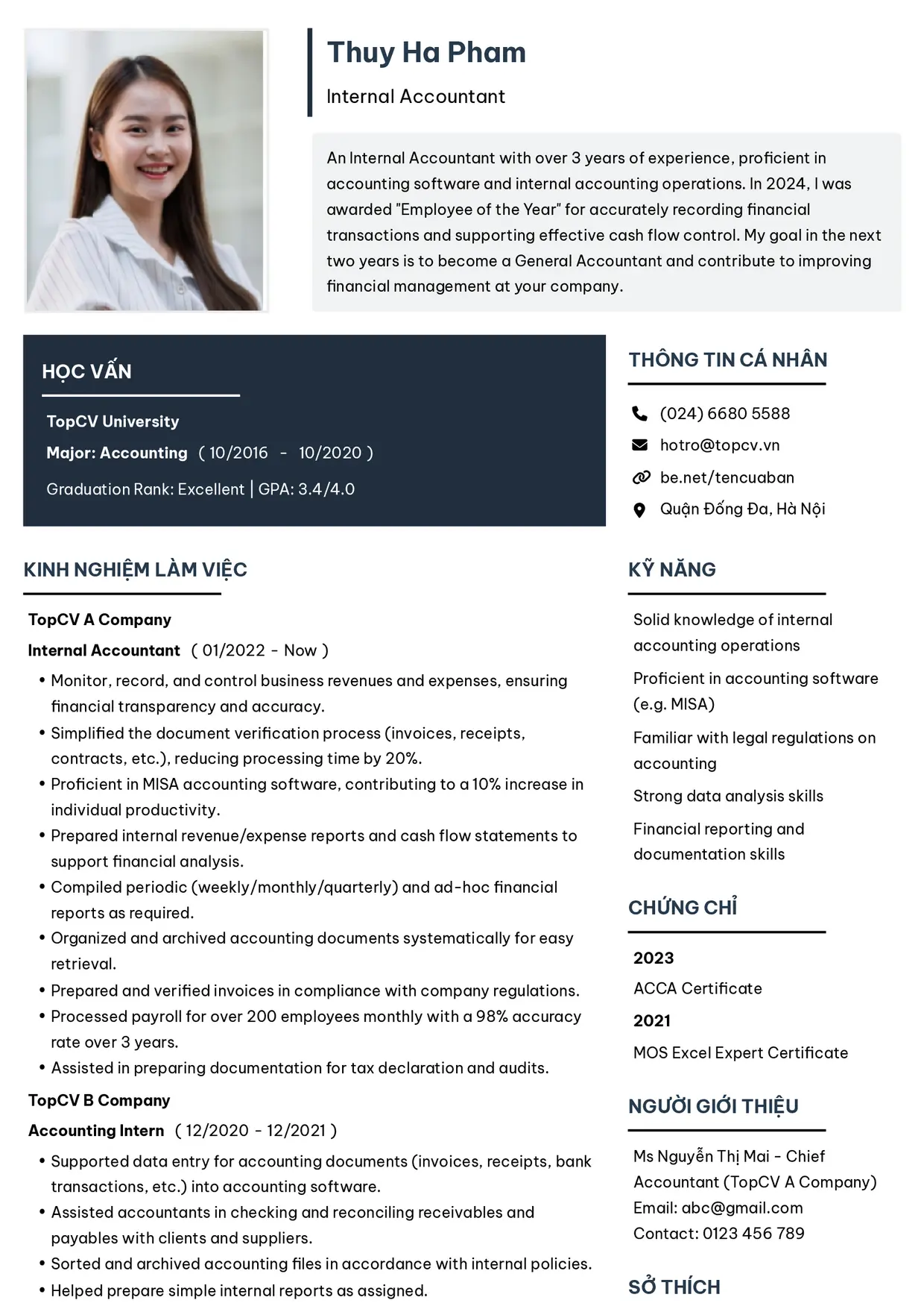 Mẫu CV xin việc tiếng Anh - Tối giản 2