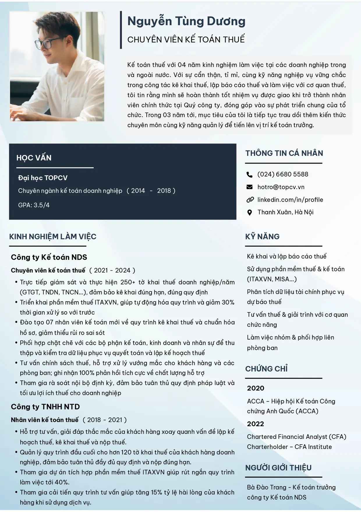 Mẫu CV xin việc Kế toán thuế