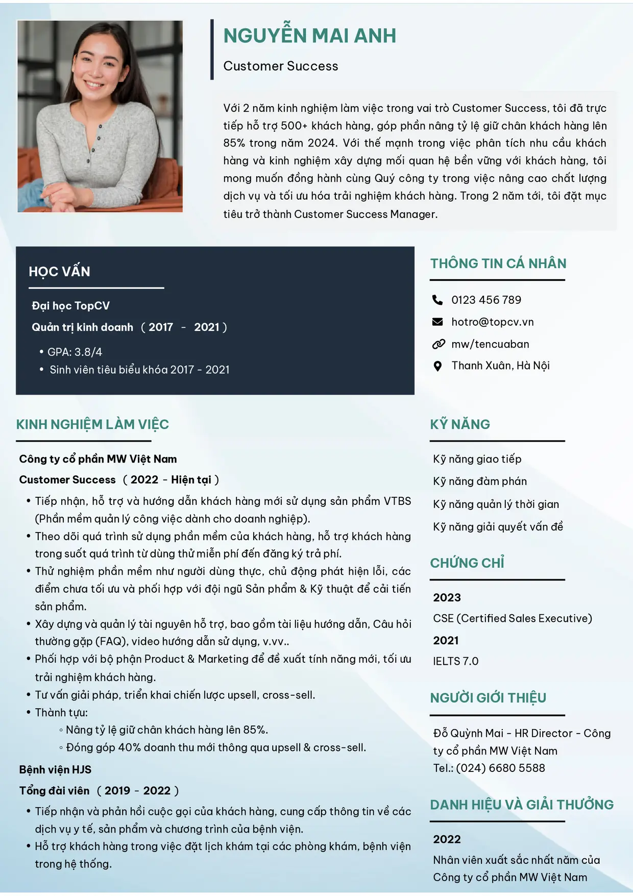 Mẫu CV xin việc Customer Success