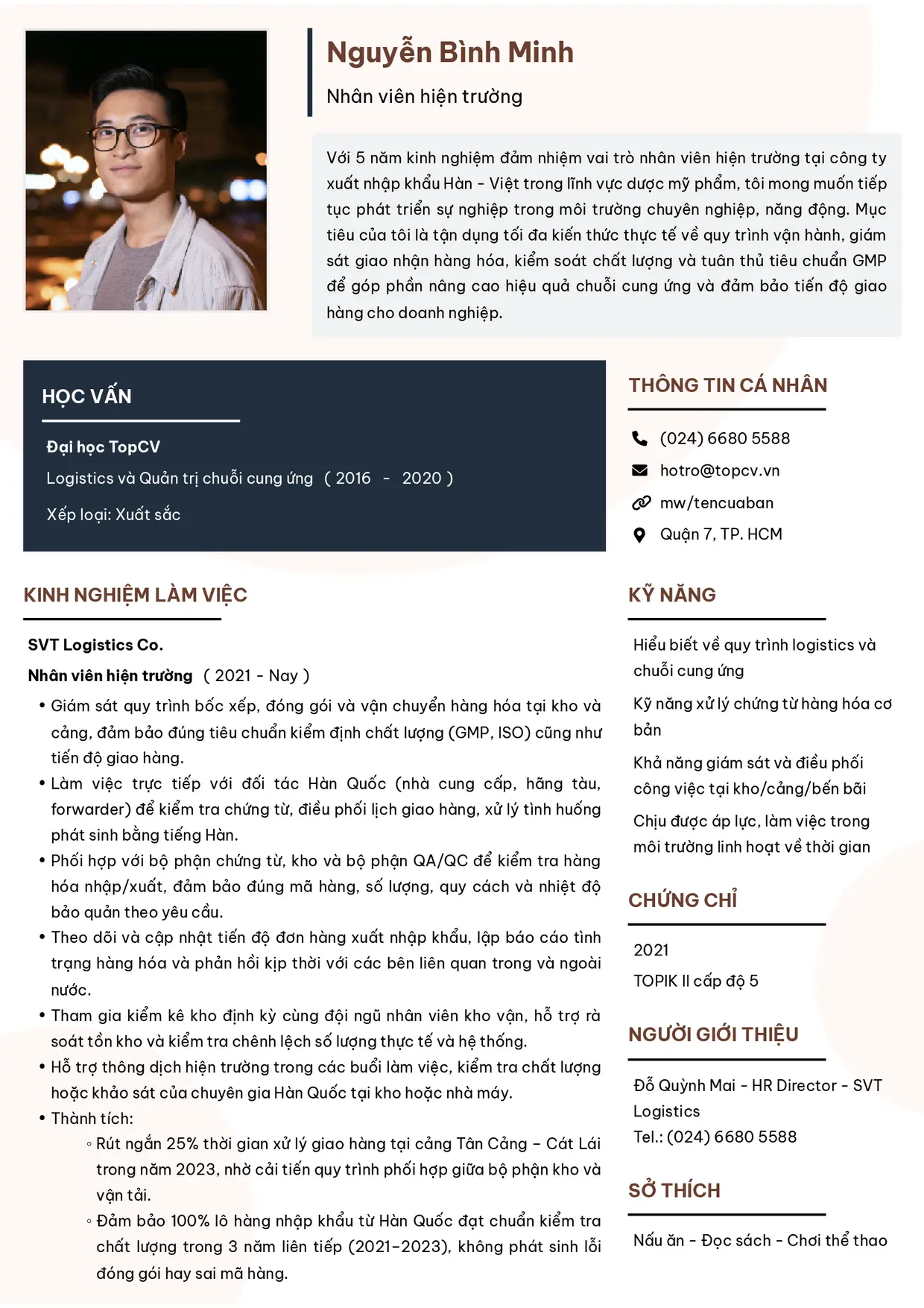 Mẫu CV xin việc Nhân viên hiện trường