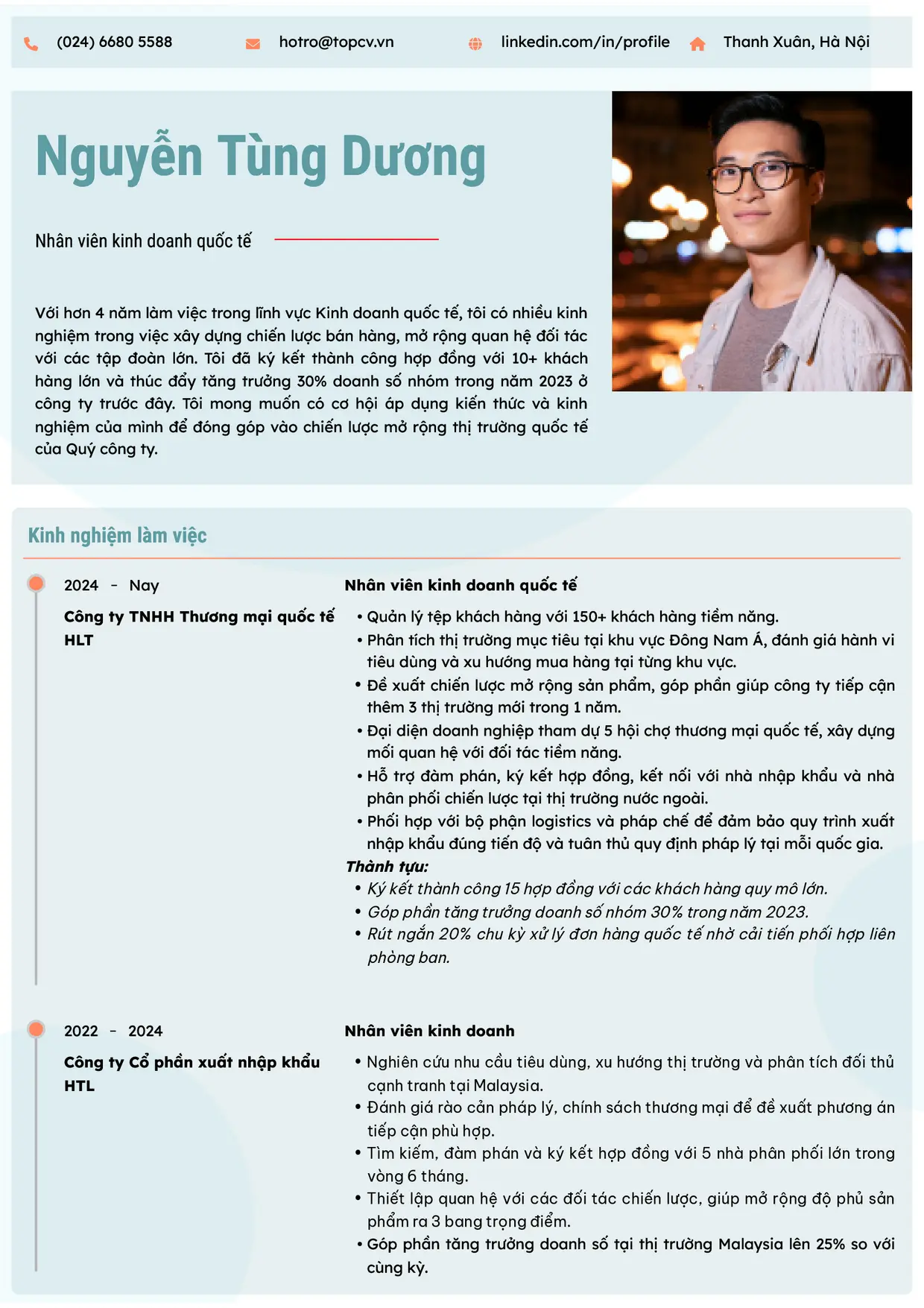 Mẫu CV xin việc Nhân viên kinh doanh quốc tế