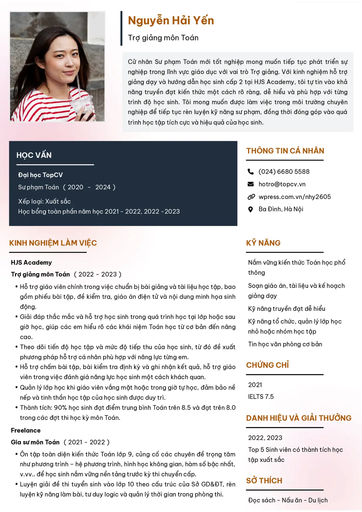 Mẫu CV xin việc Trợ giảng style Tối giản 2