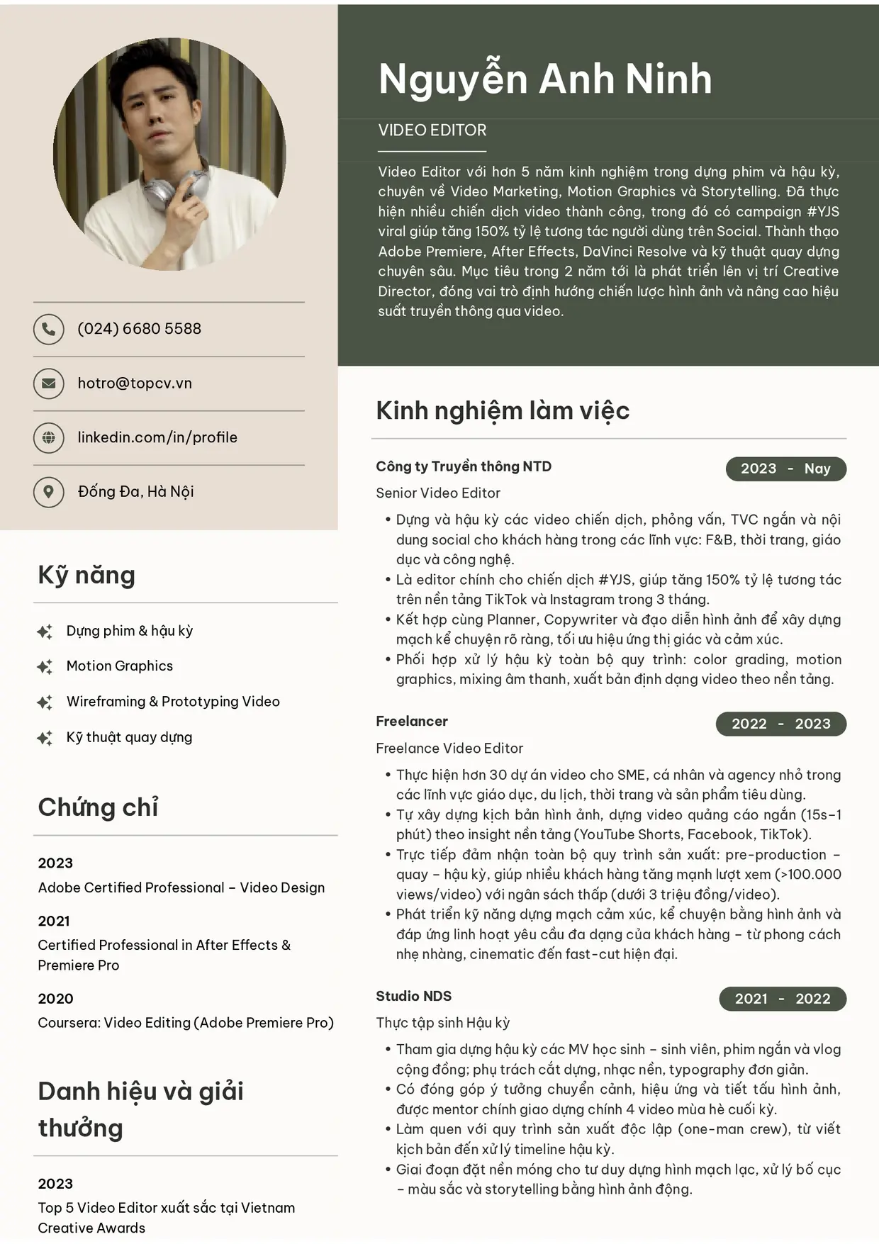 Mẫu CV xin việc Video Editor