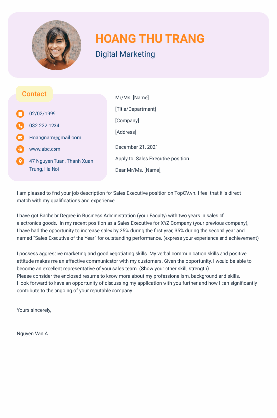 Mẫu Cover Letter/ Thư xin việc tiếng Anh - Basic 3 - TopCV.vn