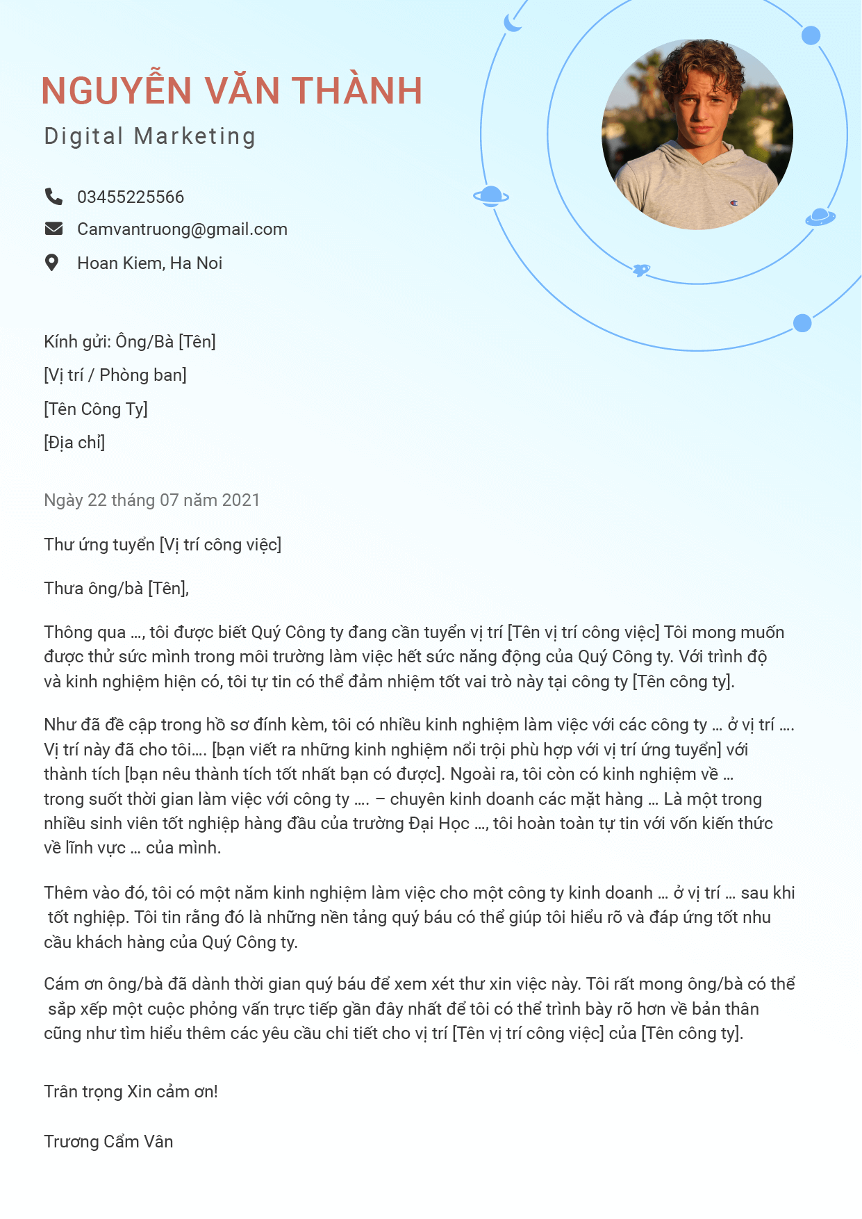 Mẫu Cover Letter/ Thư xin việc tiếng Việt - Hệ mặt trời - TopCV.vn Mẫu Cover Letter/ Thư xin việc tiếng Việt - Hệ mặt trời - TopCV.vn