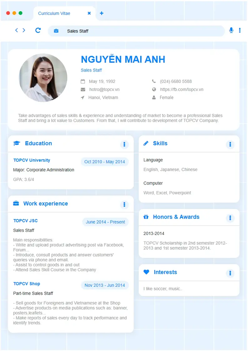 Mẫu CV xin việc Chrome