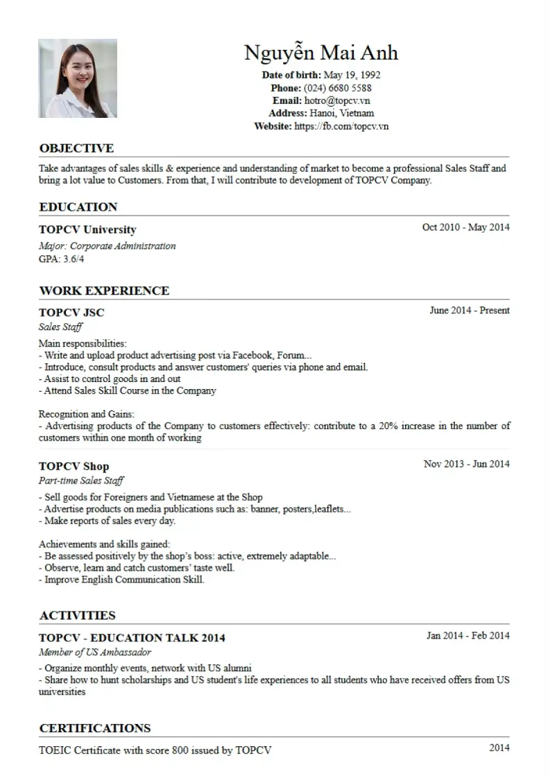 Mẫu CV xin việc Cổ Điển 1