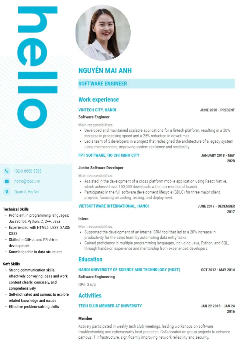 Mẫu CV xin việc Hello