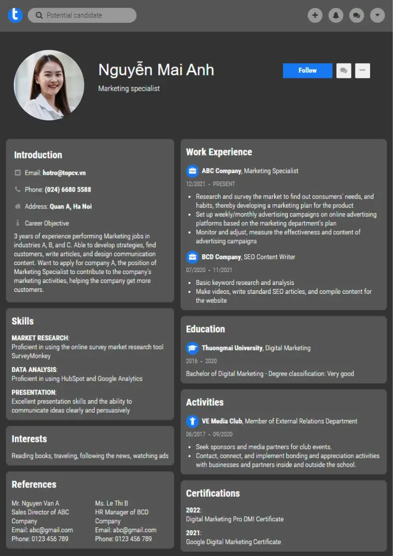 Mẫu CV xin việc Outstanding