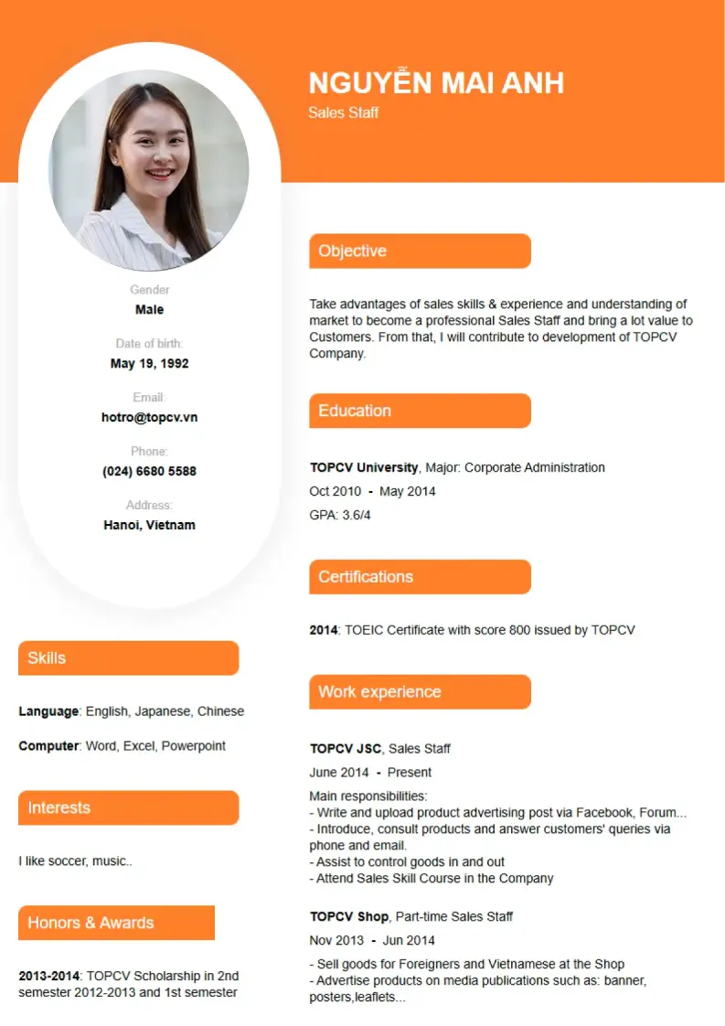 Mẫu CV xin việc Outstanding 5