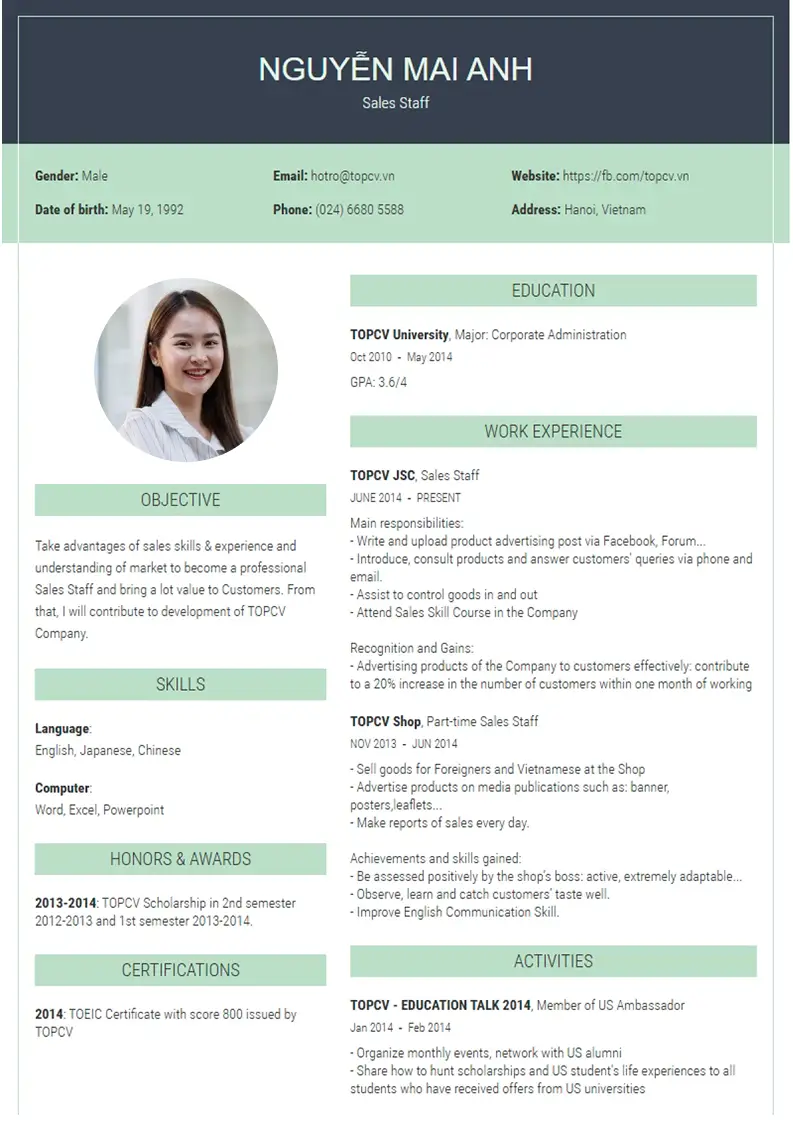 Mẫu CV xin việc Outstanding 7
