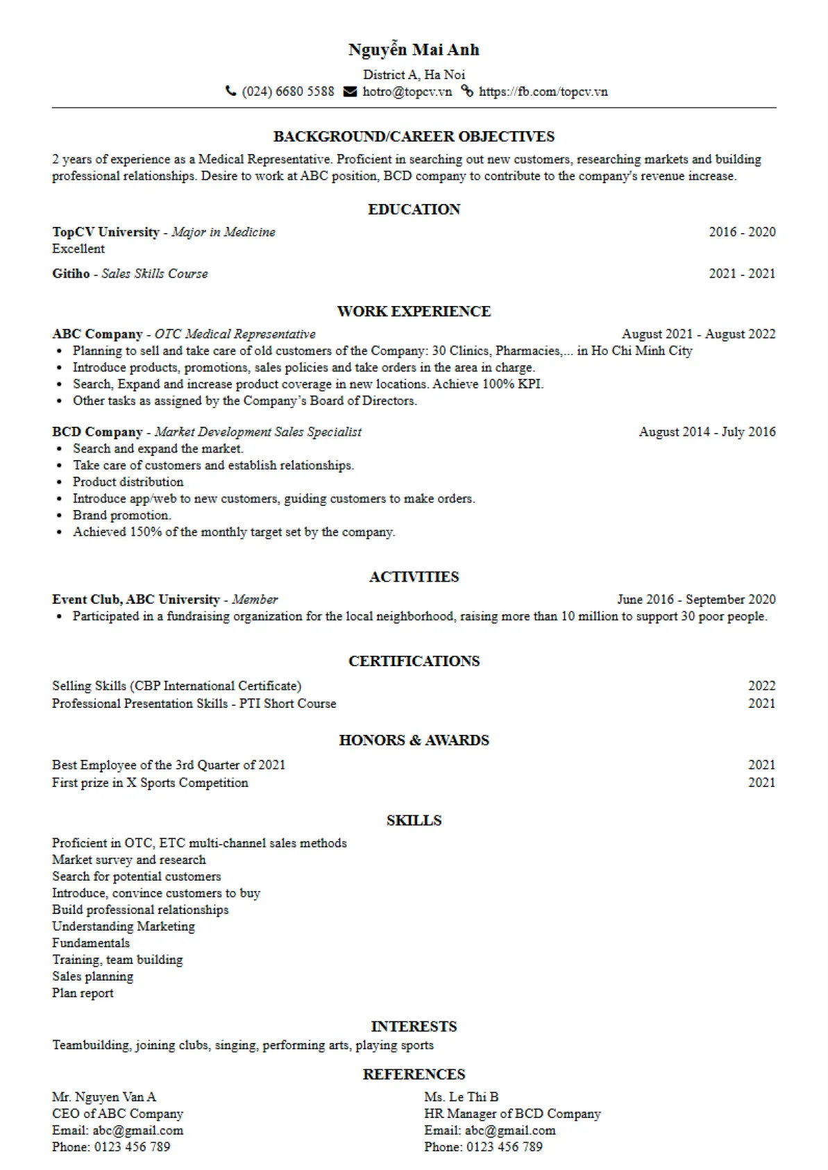 Mẫu CV xin việc Senior 2