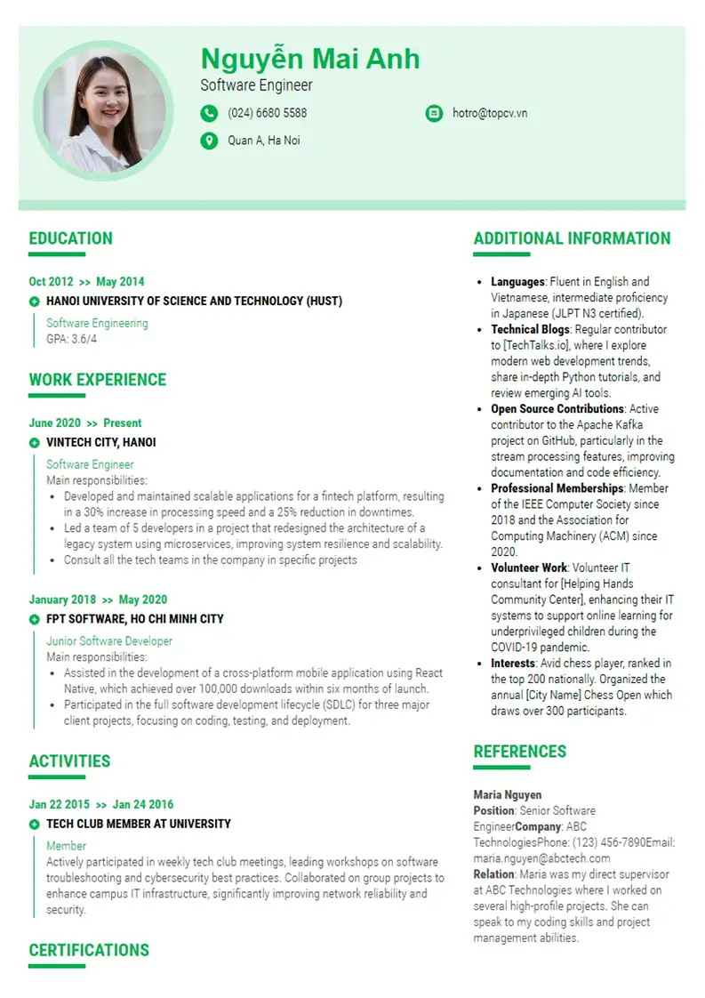 Mẫu CV xin việc Dòng Thời Gian 2