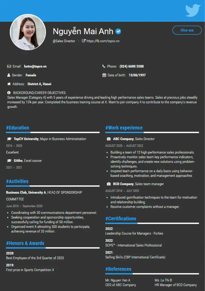 Mẫu CV xin việc Twittop