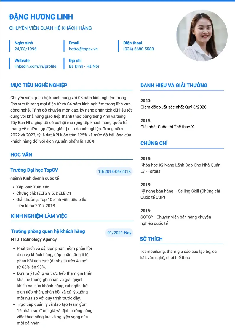 Mẫu CV xin việc Basic 2