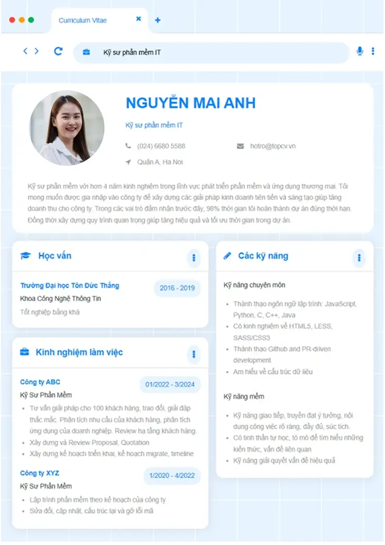 Mẫu CV xin việc Chrome