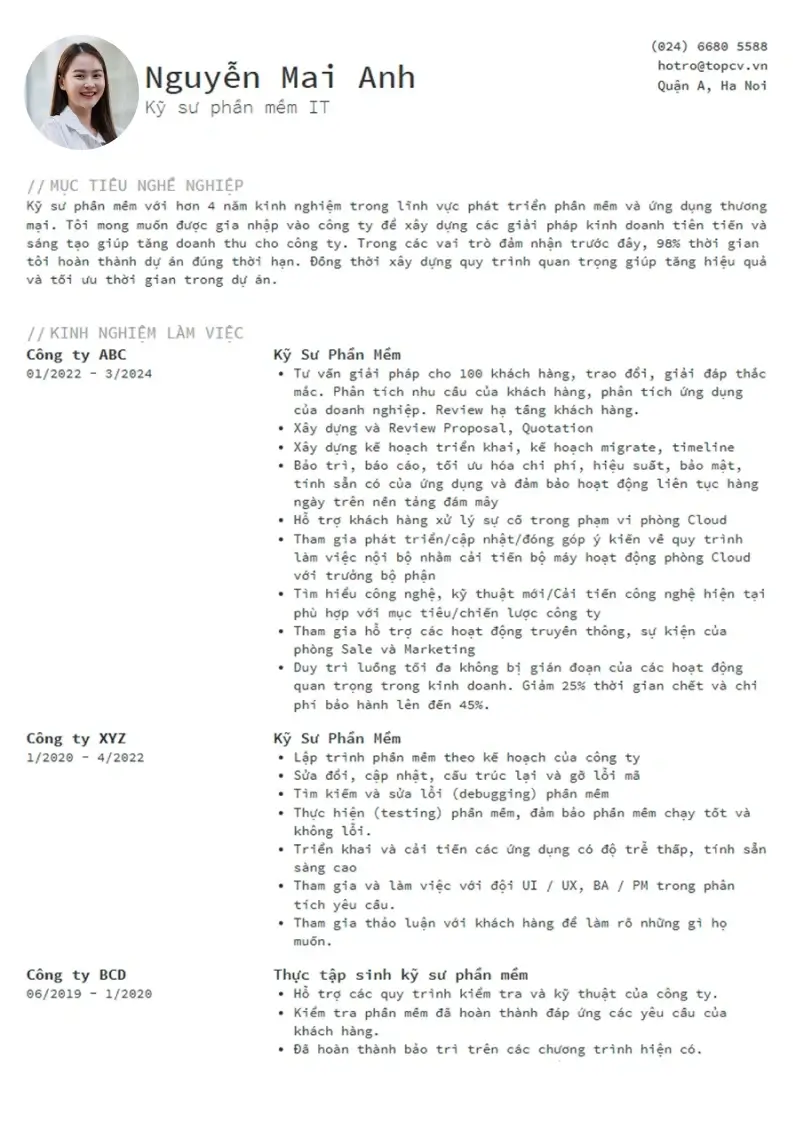 Mẫu CV xin việc Lập Trình Viên