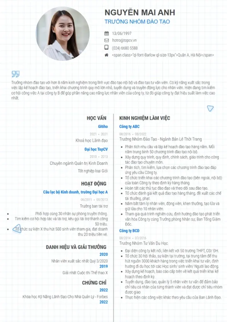 Mẫu CV xin việc Fresher