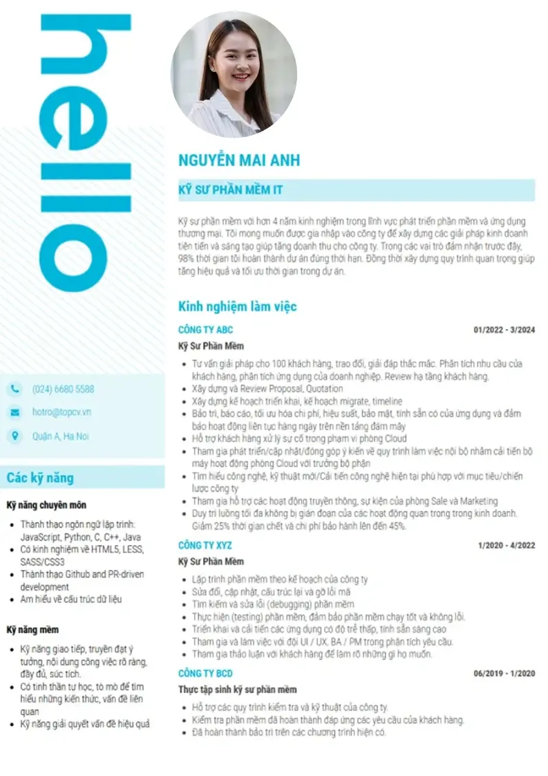 Mẫu CV xin việc Hello