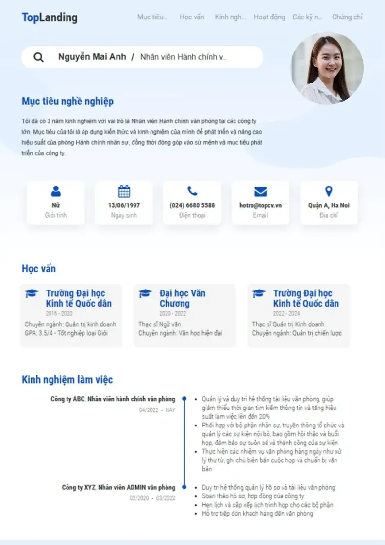 Mẫu CV xin việc Landing