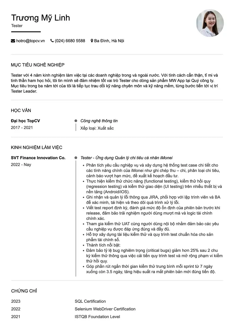 Mẫu CV xin việc Một Trang Cổ Điển