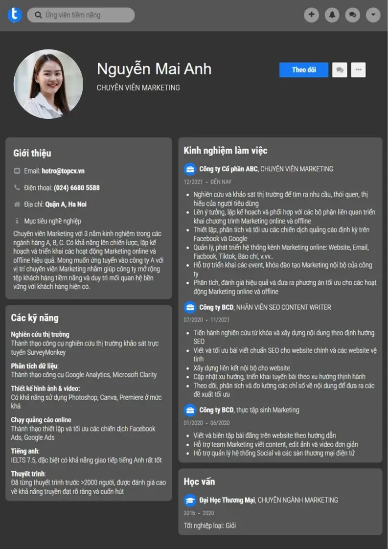 Mẫu CV xin việc Outstanding