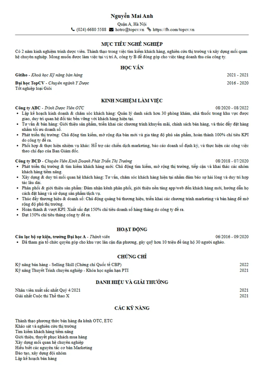 Mẫu CV xin việc Senior 2