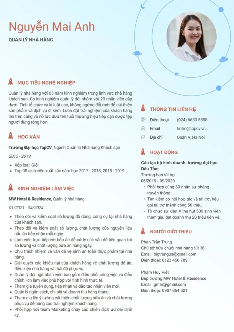 Mẫu CV xin việc Hệ mặt trời
