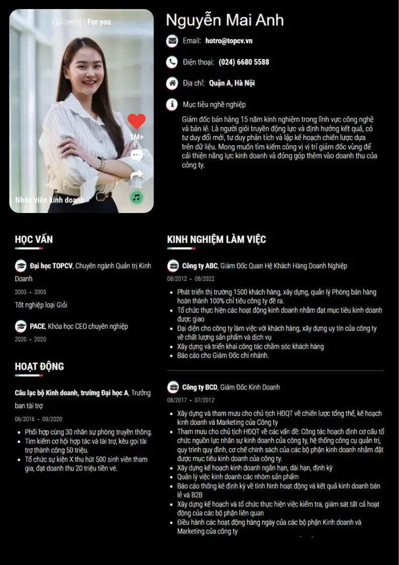 Mẫu CV xin việc TikTop