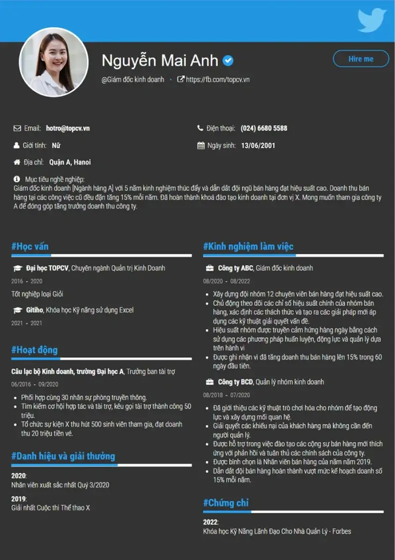 Mẫu CV xin việc Twittop